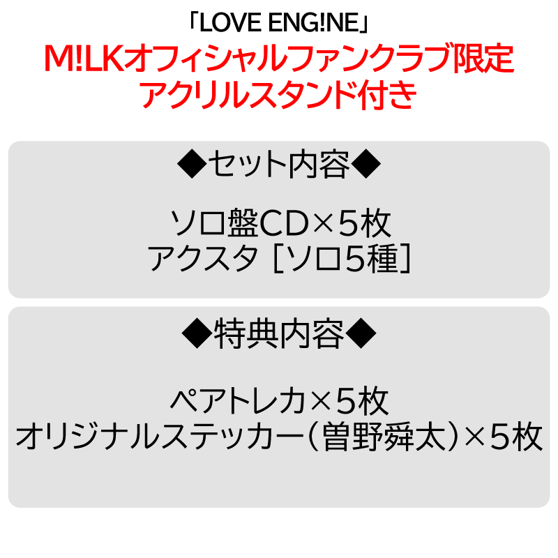 その他 Milk PREMIUM MILK” 限定 / 5形態セット 】LOVE ENG!NE | アクスタ [ソロ5種